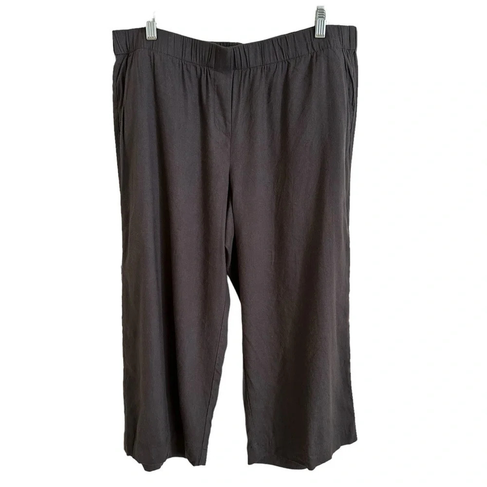 J Jill Womens Petite Large LP Gray Pull On Woven Cropped Pants Wide Leg Grey